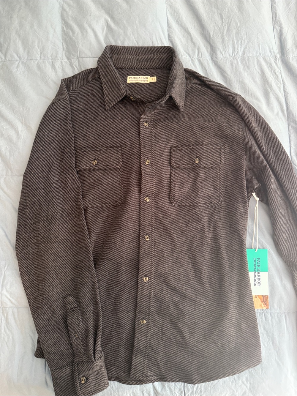 Fair Harbor Men's Dark Brown Herringbone Button-Down Shirt